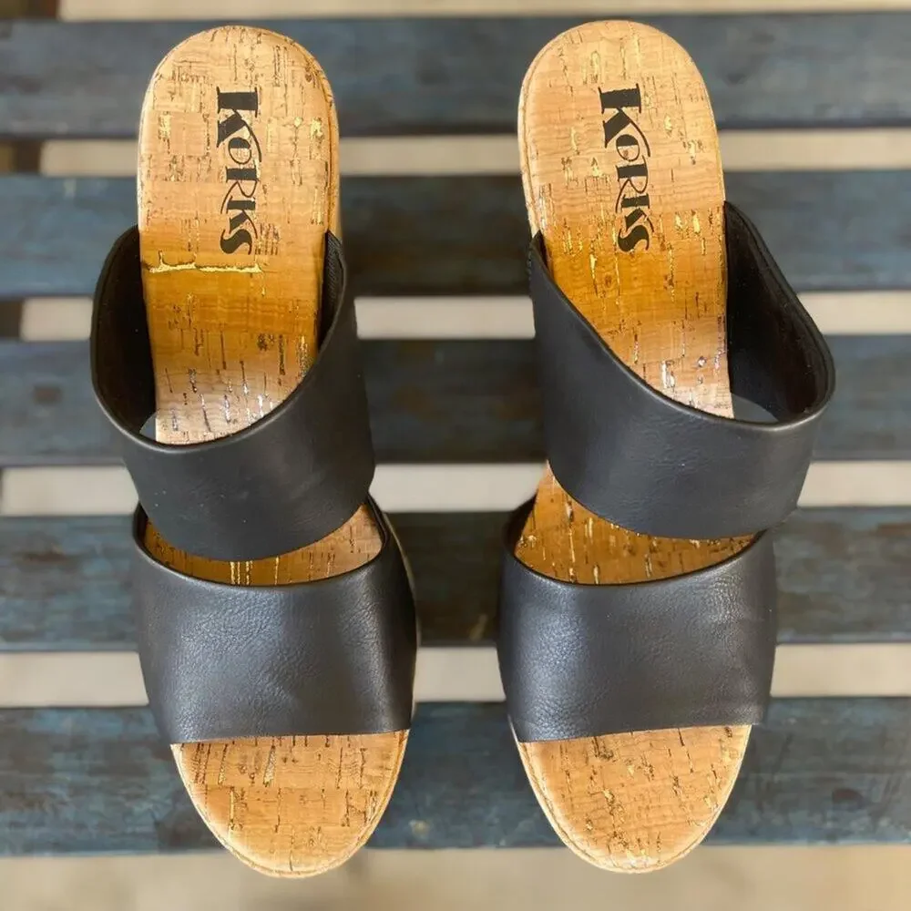 Kork-Ease Dezi Womens Platform Sandals Black Leather Cork Heel Slip-On 11M - Picture 6 of 10